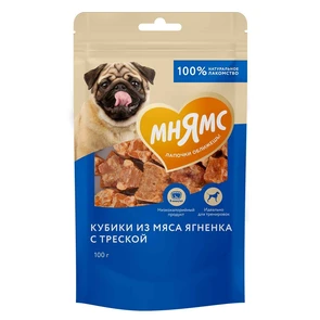 {{photo.Alt || photo.Description || 'Лакомство для собак Мнямс кубики из мяса ягненка с треской'}}