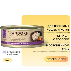 {{photo.Alt || photo.Description || 'Консервы GRANDORF для кошек и котят куриная грудка с лососем в собственном соку'}}