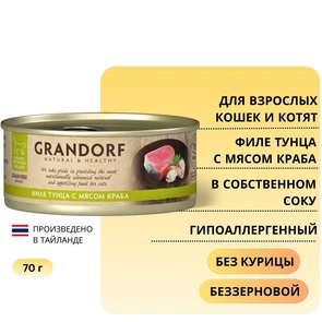 {{photo.Alt || photo.Description || 'Консервы GRANDORF для кошек и котят филе тунца с мясом краба в собственном соку'}}