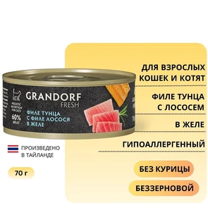{{photo.Alt || photo.Description || 'Консервы GRANDORF FRESH для кошек и котят филе тунца с филе лосося в желе'}}