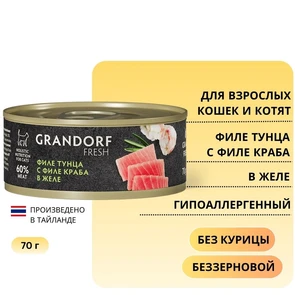 {{photo.Alt || photo.Description || 'Консервы GRANDORF FRESH для кошек и котят филе тунца с филе краба в желе'}}