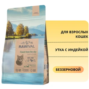 {{photo.Alt || photo.Description || 'Беззерновой сухой корм RAWIVAL для взрослых кошек из утки и индейки Finest from the Sky CAT Adult Duck &amp; Turkey'}}