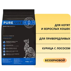{{photo.Alt || photo.Description || 'Беззерновой сухой корм PURELUXE для привередливых кошек с курицей и лососем'}}