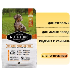 {{photo.Alt || photo.Description || 'Сухой корм Vitalcan для взрослых собак мелких пород с индейкой и свининой Nutrique Toy &amp; Mini Young Adult Dog'}}
