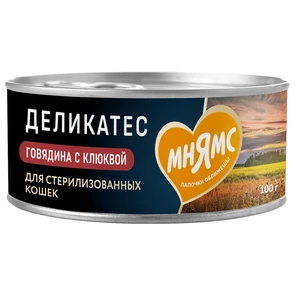 {{photo.Alt || photo.Description || 'Консервы Мнямс для стерилизованных кошек с говядиной и клюквой Паштет по-шведски'}}