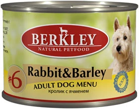 Консервы BERKLEY Adult Rabbit Barley №6 для собак с кроликом и ячменем 75002