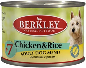 Консервы BERKLEY Adult Chicken/Rice №7 для собак с цыпленком и рисом 75003