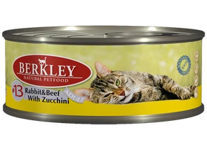 Консервы BERKLEY №13 для взрослых кошек с кроликом, говядиной и цукини 75112