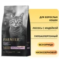 Низкозерновой сухой корм PREMIER для взрослых кошек с лососем, индейкой Salmon and Turkey Adult Cat 851430